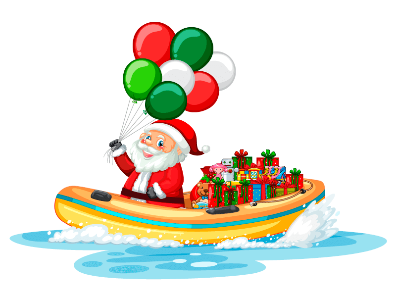 坐着汽艇送礼物的圣诞老人矢量素材