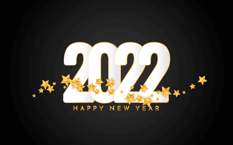金色星星点缀设计的2022新年快乐背景矢量素材