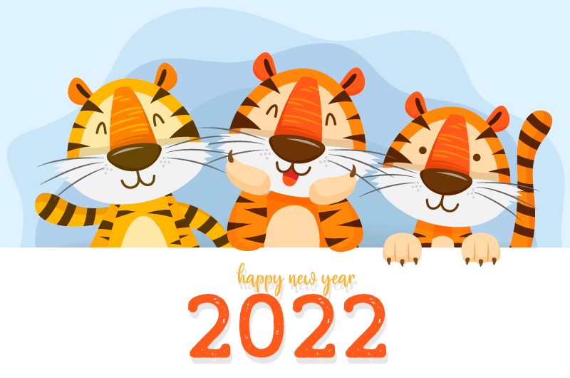 三只可爱的老虎设计2022新年快乐背景矢量素材