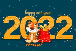 老虎和礼物设计2022新年快乐背景矢量素材