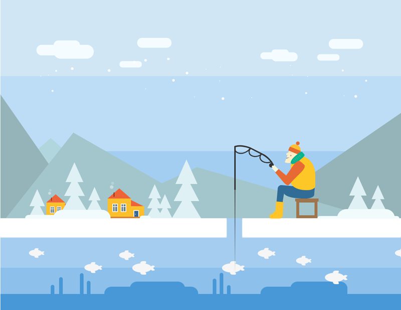 CSS+HTML绘制冬季动态冰面钓鱼背景效果