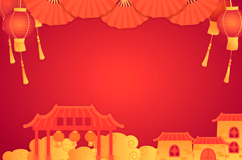灯笼和扇子等元素设计喜庆春节背景矢量素材