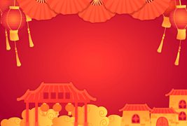 灯笼和扇子等元素设计喜庆春节背景矢量素材