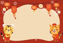 两只小老虎和灯笼设计春节背景矢量素材