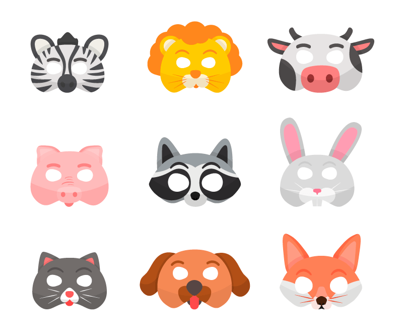 九个可爱的动物面具矢量素材
