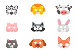 九个可爱的动物面具矢量素材