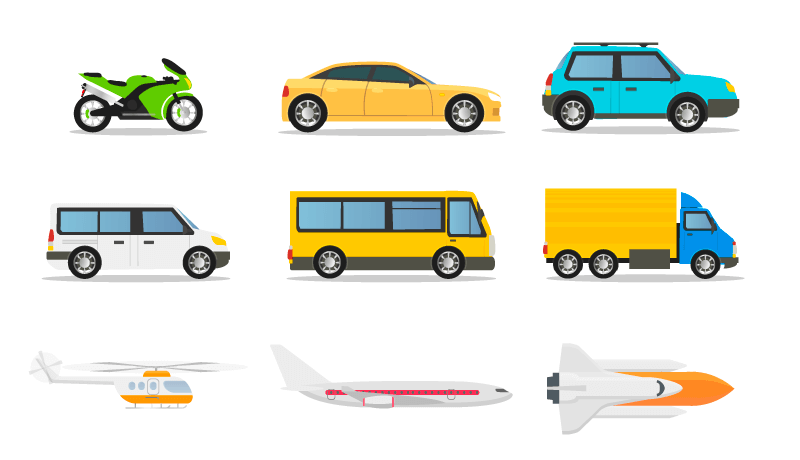 九种不同的交通工具插图矢量素材