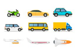 九种不同的交通工具插图矢量素材