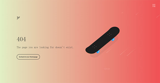创意滑板动画404错误页面模板