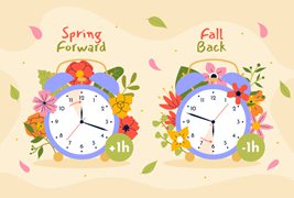 两个春天里的花卉时钟矢量素材
