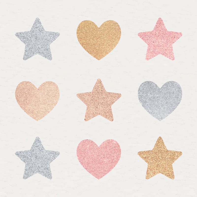 九个闪亮的星星和爱心贴纸矢量素材