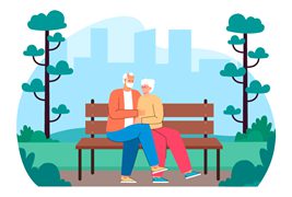 在公园长椅上休闲的老年夫妻插画矢量素材