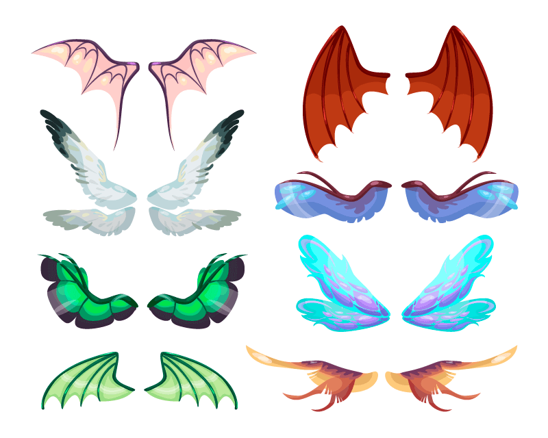 八种不同的神魔翅膀集合矢量素材