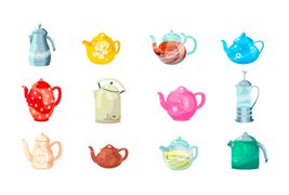 12种不同款式的茶壶水壶矢量素材