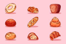 九种不同的面包矢量素材