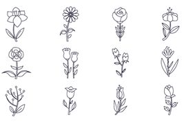 12个线条风格的花卉矢量素材