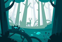 扁平风格的迷幻森林插画矢量素材