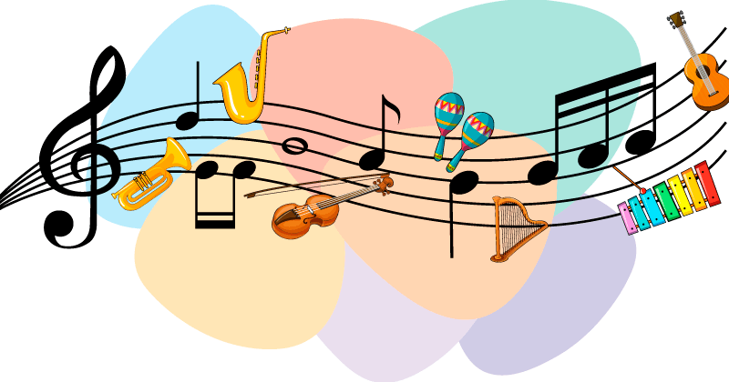 各种乐器和音符组成的音乐背景矢量素材