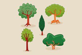 五棵手绘风格的植树节树木矢量素材