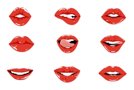 九个涂口红的性感嘴唇矢量素材