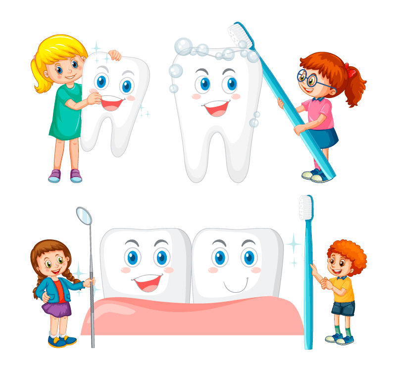 爱护保护牙齿的小朋友矢量素材