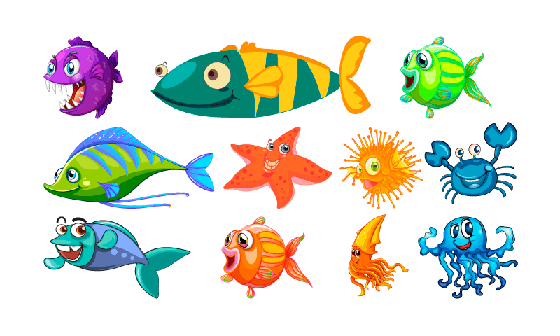 各种卡通风格的海洋鱼类矢量素材