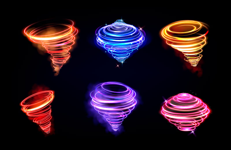 六个炫彩霓虹灯漩涡效果矢量素材