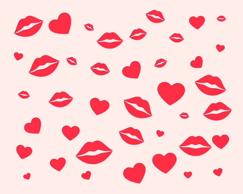 红色嘴唇和爱心图案设计情人节背景矢量素材
