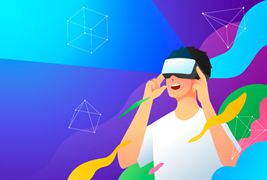 使用VR设备体验虚拟现实的年轻人矢量素材