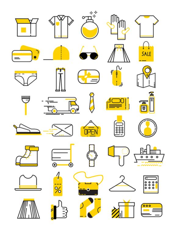 40个黄颜色的购物应用图标素材下载
