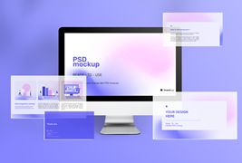 漂亮的电脑屏幕和幻灯片广告PSD设计素材下载
