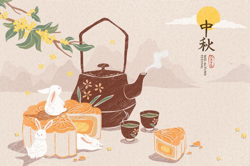 中国风设计兔子和月饼中秋节背景矢量素材