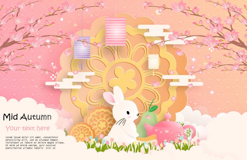 月饼灯笼兔子等剪纸设计中秋节矢量素材