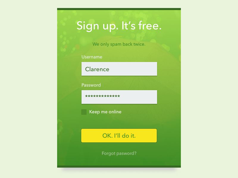 清新的绿色系注册界面Sketch模板