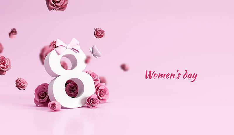 立体数字8和玫瑰花设计妇女节/女神节背景图片素材