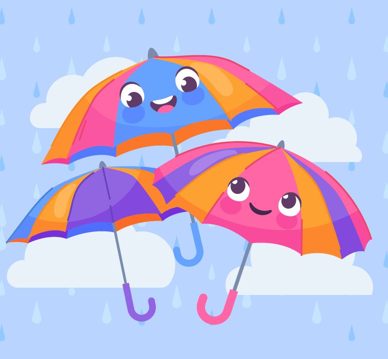 雨中微笑的雨伞矢量素材