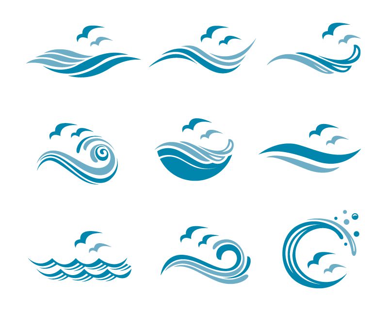 九个简单的大海海洋 logo 矢量素材