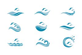 九个简单的大海海洋 logo 矢量素材