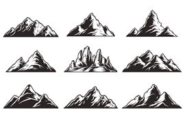 九个手绘黑白风格的山脉矢量素材
