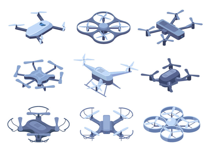 九个不同款式的无人机矢量素材